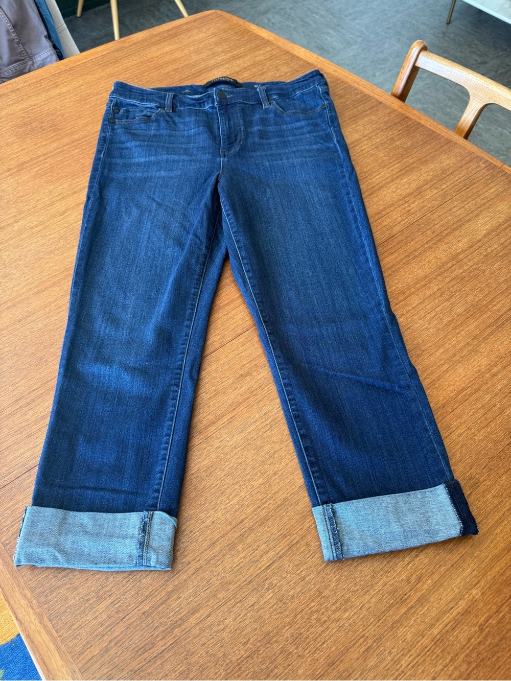Liverpool Dark Blue Cuffed Straight Jeans
